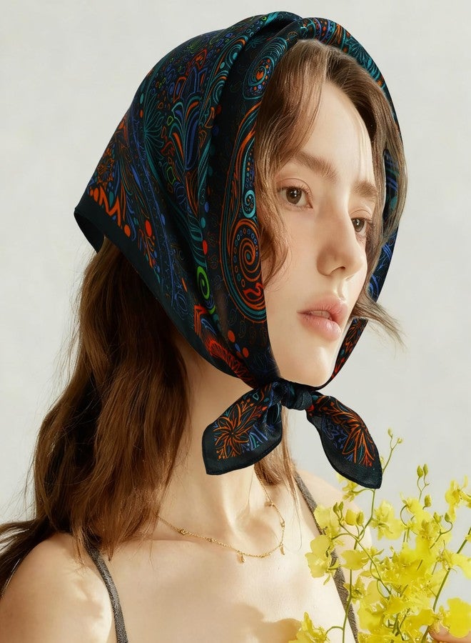 THENEXTLOVE 21 Inch Silk Floral Scarf Head Wear for Women Multi Purpose Soft Thin Headband Wrap Square Scarf(21ZS-Colorful Paisley) - Image 2